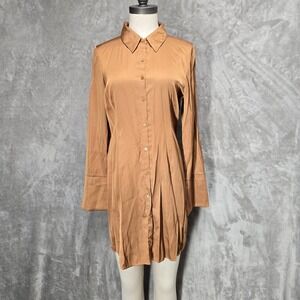 Abercrombie Fitch Gold Brown Mini Dress Satin Long Sleeves Button Front Medium